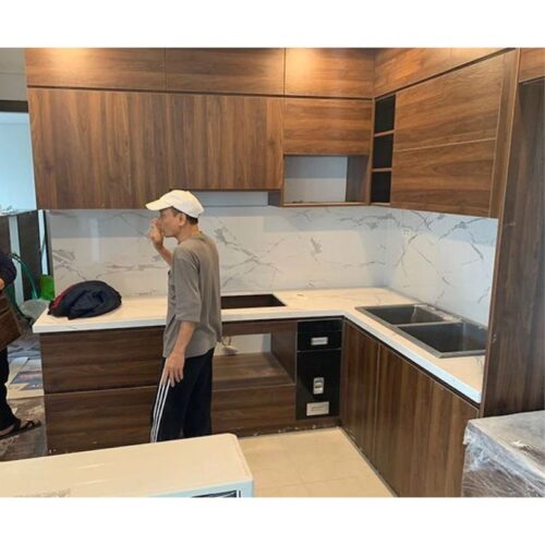 Ảnh đá bàn bếp nhân tạo Trắng vân to