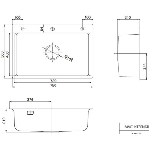 Chậu rửa bát 1 hố Kluger KF8121S-S75 5 Kích thước chậu rửa bát 1 hố Kluger KF8121S-S75