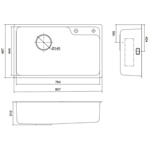 Kích thước chậu rửa bát 1 hố Kluger KF8171FS-S80