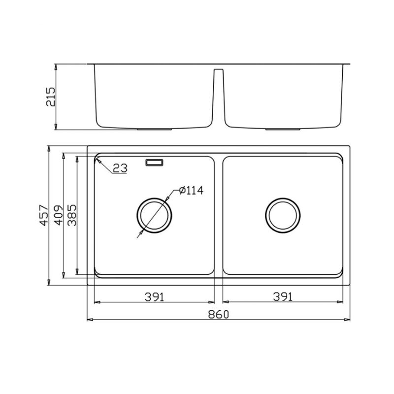 Kích thước chậu rửa bát Konox chống xước Undermount Sink KN8646DU Dekor Basic Kích thước chậu rửa bát Konox chống xước Undermount Sink KN8646DU Dekor Basic