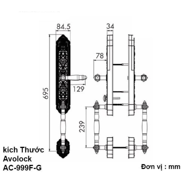 Kích thước khóa thông minh Avolock AC-999F-G Kích thước khóa thông minh Avolock AC-999F-G