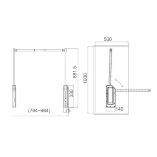 Kích thước giá nâng hạ điện treo quần áo GrandX XM.15E