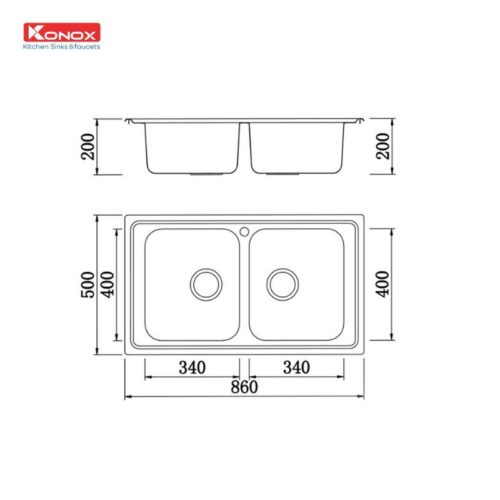 Chậu rửa bát Konox Premium KS8650 2B 5 Kích thước chậu rửa bát Konox Premium KS8650 2B