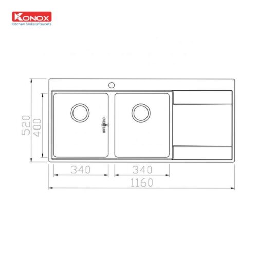 Kích thước chậu rửa bát Konox Unico 11652