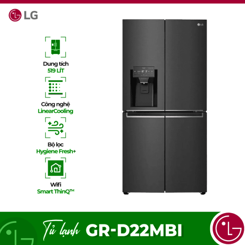 Tủ Lạnh 4 cánh Multi Door Inverter 494 Lít LG GR-D22MBI