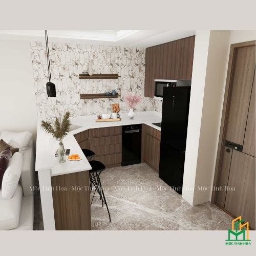 Hình ảnh mẫu tủ bếp nhựa cánh Melamine TBNM03 - Tủ bếp chữ L, hiện đại Hình ảnh mẫu tủ bếp nhựa cánh Melamine TBNM03 - Tủ bếp chữ L, hiện đại