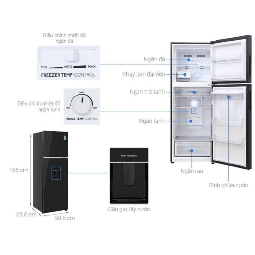 Tủ lạnh 2 cánh ngăn đá trên Inverter 328 lít Aqua AQR-T380FA(WGB) 4 kich thuoc tu lanh 2 canh ngan da tren inverter 328 lit aqua aqr t380fa wgb