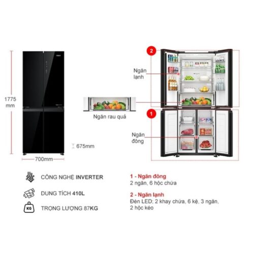 Tủ Lạnh 4 cánh Multi Doors Inverter 410 Lít Aqua AQR-M466XA(GB) 4 kich thuoc tu lanh 4 canh multi doors inverter 410 lit aqua aqr m466xagb