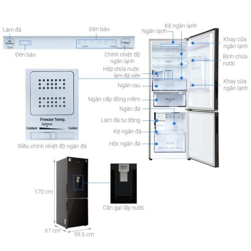 kich thuoc tu lanh samsung inverter 307 lit rb30n4190by sv