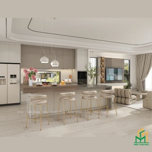 Mẫu tủ bếp nhựa cánh Melamine TBNM07 - Tủ bếp chữ i, hiện đại