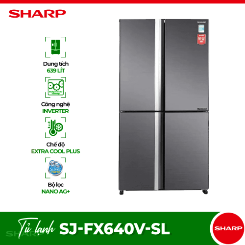 Tủ Lạnh 4 cánh Multi Doors Inverter 572 Lít Sharp SJ-FX640V-SL