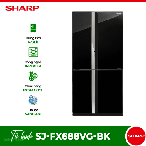 Tủ Lạnh 2 cánh side by side Inverter 678 Lít Sharp SJ-FX688VG-BK