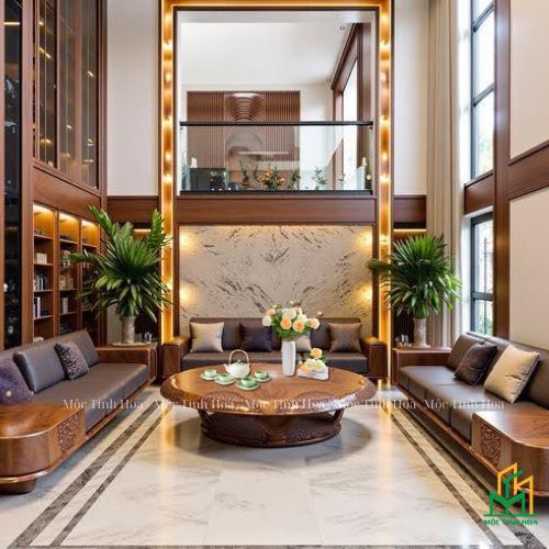 phòng khách với gỗ tự nhiên