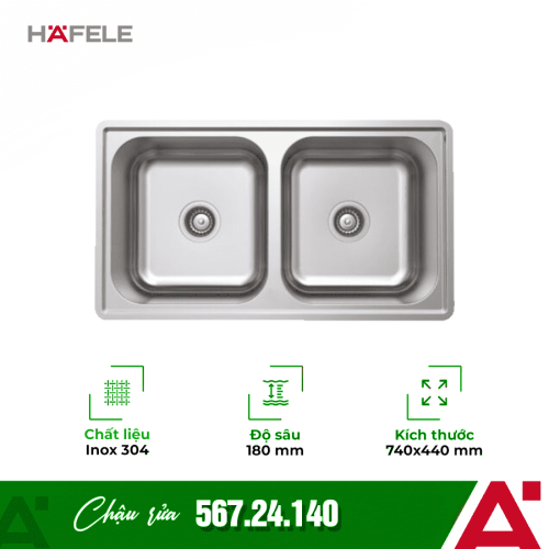 Chậu rửa bát inox 2 hố Hafele 567.24.140