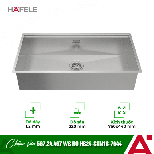 Chậu rửa bát Inox 1 hố Hafele WS R0 HS24-SSN1S-7644 SILVER 567.24.467