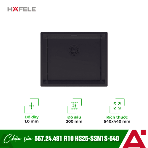 Chậu rửa bát Hafele R10 HS25-SSN1S-540 567.24.481 Đen
