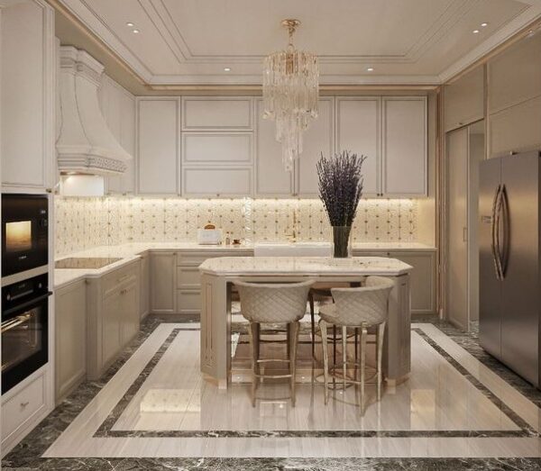 Tủ bếp chữ L tân cổ điển