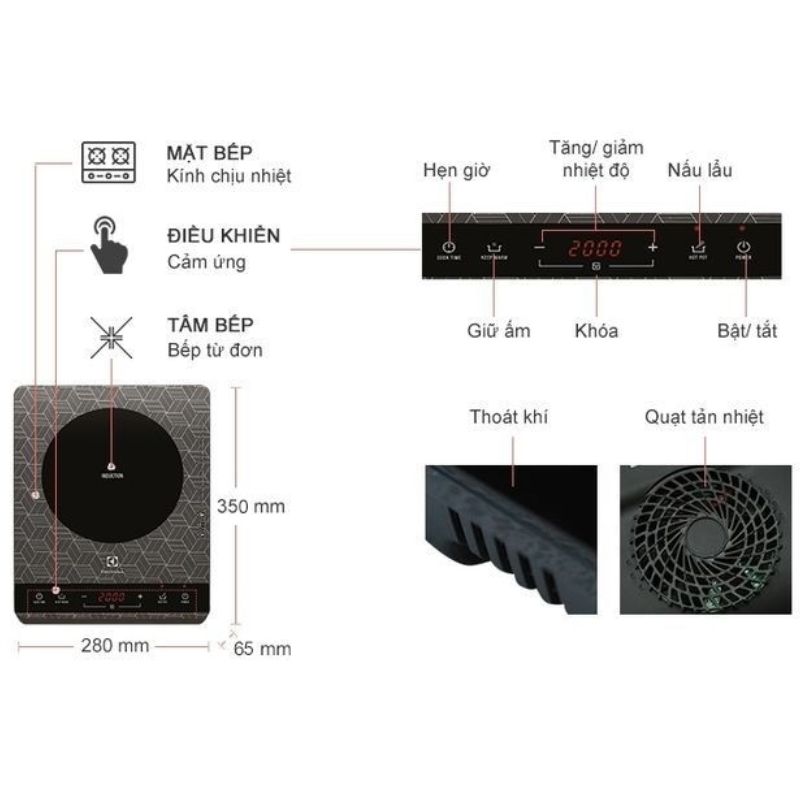 Kích Thước Bếp Từ Đơn Electrolux ETD29MKB Kích Thước Bếp Từ Đơn Electrolux ETD29MKB