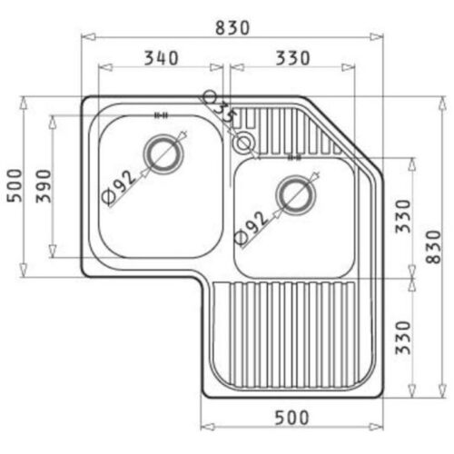 Chậu rửa bát inox BOSCH CELESTE LH 3 Kích thước chậu rửa bát inox BOSCH CELESTE LH