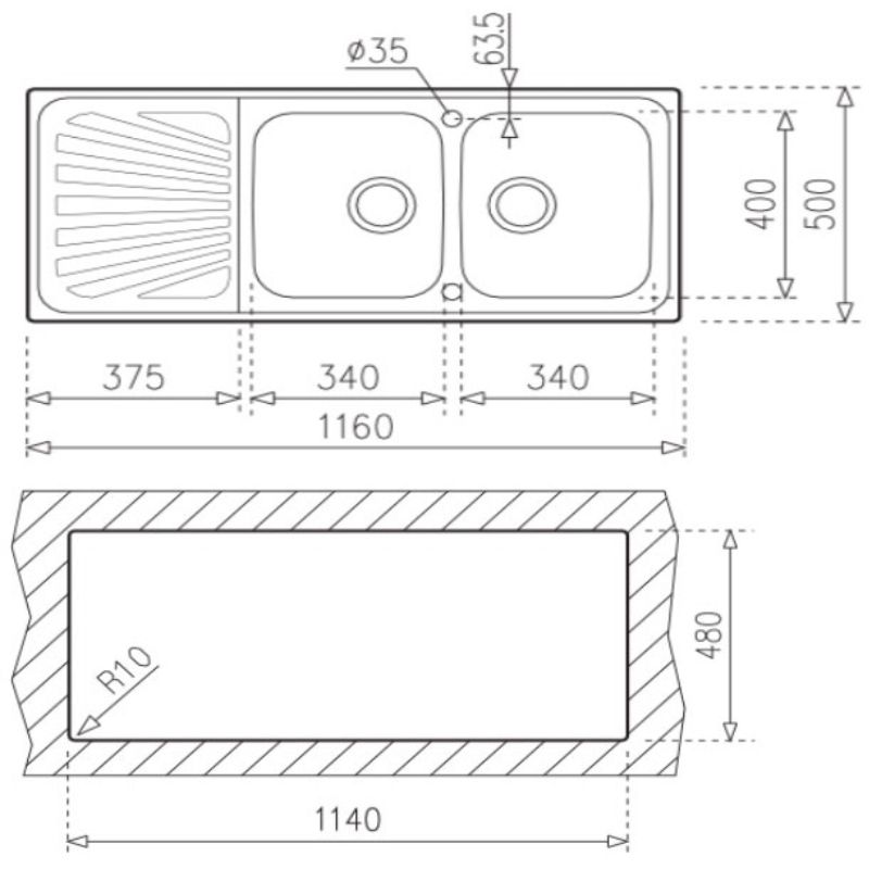 Kích thước chậu rửa bát Teka STYLO 2B 1D Kích thước chậu rửa bát Teka STYLO 2B 1D