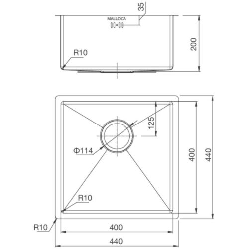 Chậu rửa chén bát bán thủ công Malloca MS 1044 3 Kích thước chậu rửa chén bát bán thủ công Malloca MS 1044