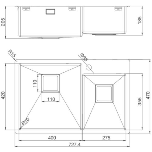 Chậu rửa chén bát Malloca MS 620T 3 Kích thước chậu rửa chén bát Malloca MS 620T