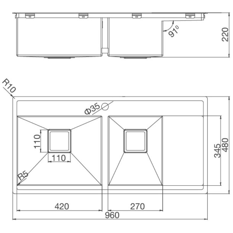Kích thước chậu rửa chén bát Malloca MS 6305T Kích thước chậu rửa chén bát Malloca MS 6305T