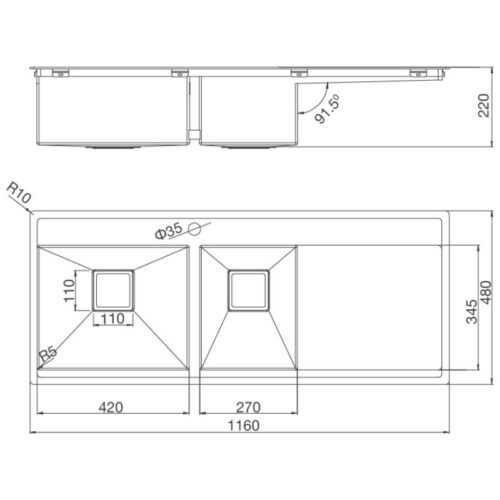 Chậu rửa chén bát Malloca MS 6306T 3 Kích thước chậu rửa chén bát Malloca MS 6306T