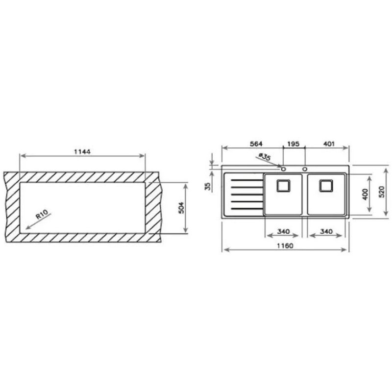 Kích thước chậu rửa bát Teka ZENIT R15 2B 1D Kích thước chậu rửa bát Teka ZENIT R15 2B 1D