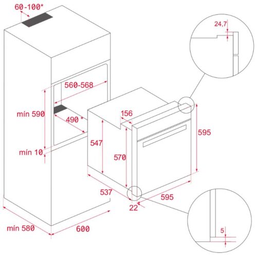 Lò nướng điện TEKA HSB 615 41560120 3 Kích thước lò nướng Teka HSB 615