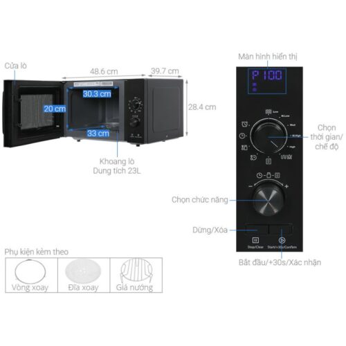 Lò vi sóng kết hợp nướng để bàn 23L Hafele HW-F23B 538.31.270 3 Kích thước lò vi sóng kết hợp nướng để bàn 23L Hafele HW-F23B 538.31.270