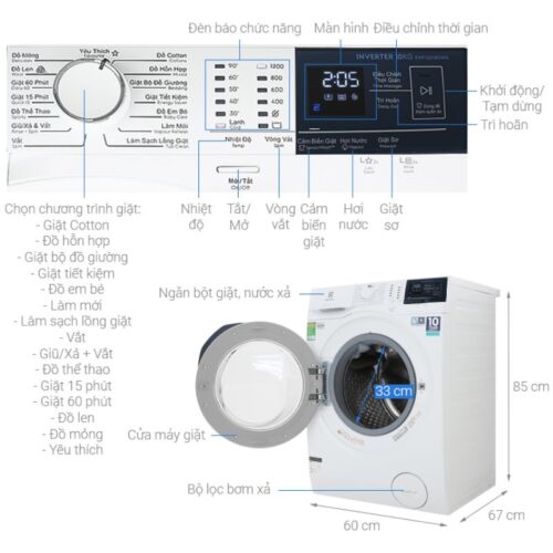 Máy giặt Electrolux EWF1024BDWA 5 Kích thước máy giặt Electrolux EWF1024BDWA