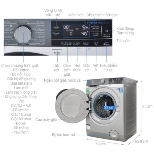 Máy giặt Electrolux EWF1141AESA 7 Kích thước máy giặt Electrolux EWF1141AESA