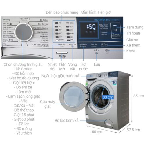 Máy giặt Electrolux EWF8024ADSA 6 Kích thước máy giặt Electrolux EWF8024ADSA