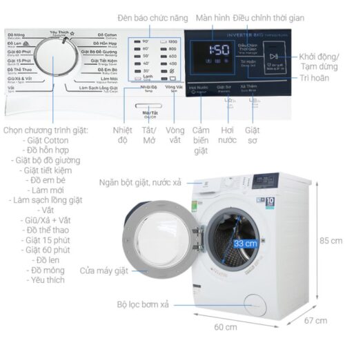 Máy giặt Electrolux EWF8024BDWA 4 Kích thước máy giặt Electrolux EWF8024BDWA