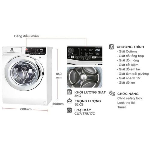 Máy giặt Electrolux EWF8025BQWA 4 Kích thước máy giặt Electrolux EWF8025BQWA
