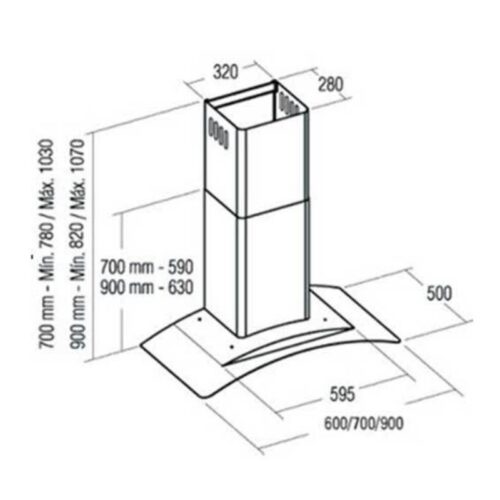 Máy hút khói khử mùi Cata GAMMA GLASS 60 4 Kích thước máy hút khói khử mùi Cata GAMMA GLASS 60