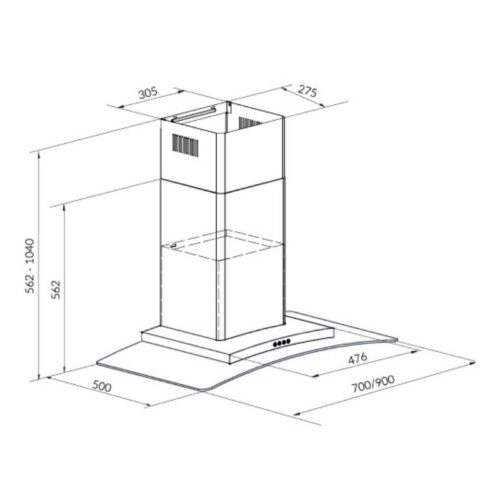 Máy hút khử mùi Eurosun EU-70AF81 3 Kích thước máy hút khử mùi Eurosun EU-70AF81