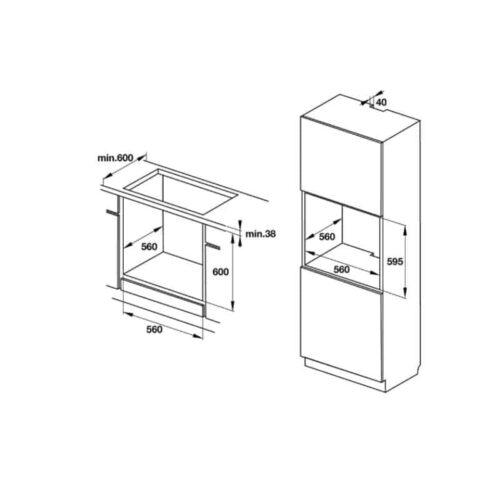 Lò nướng âm tủ Hafele HO-K60B 534.05.581 4 Kích thước Lò nướng âm tủ Hafele HO-K60B 534.05.581