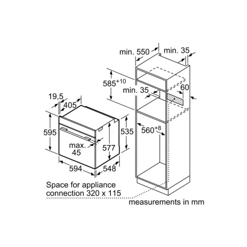 Kích thước lò nướng BOSCH HBG634BB1 Kích thước lò nướng BOSCH HBG634BB1