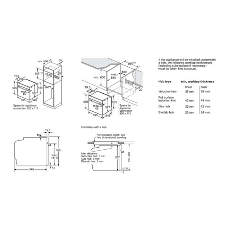 Kích thước lò Nướng Bosch HBG655HS1 Kích thước lò Nướng Bosch HBG655HS1