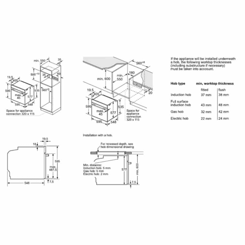 Kích thước lò Nướng Bosch HBG655HS1A Kích thước lò Nướng Bosch HBG655HS1A