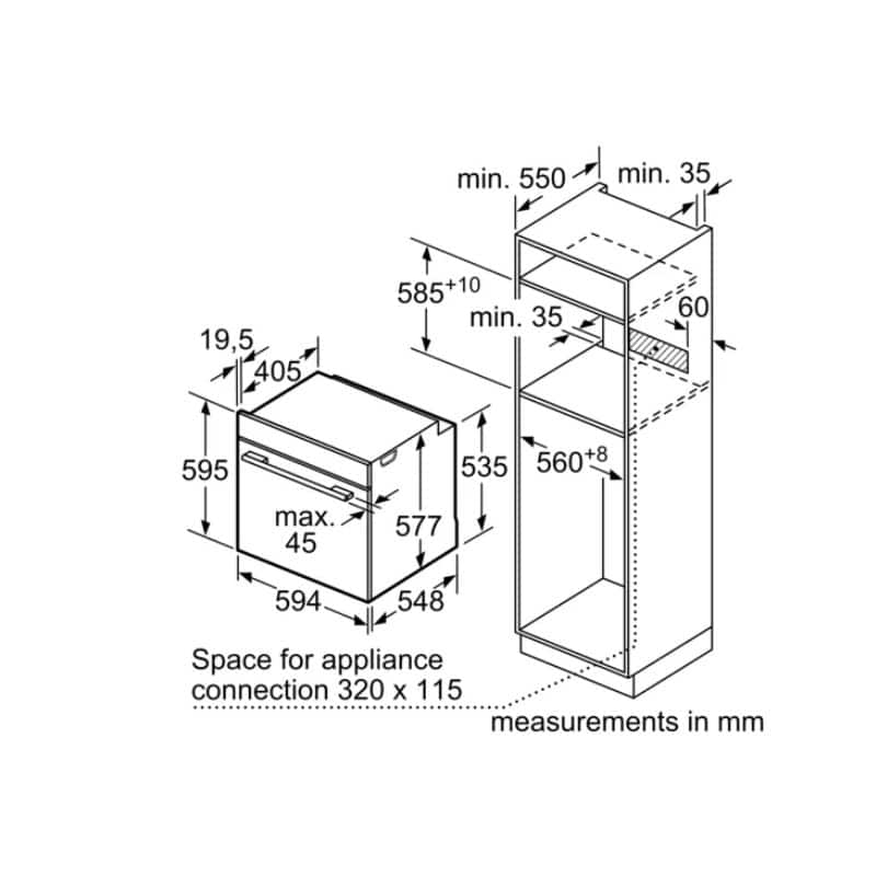 Kích thước lò nướng BOSCH HBG676ES1 Kích thước lò nướng BOSCH HBG676ES1