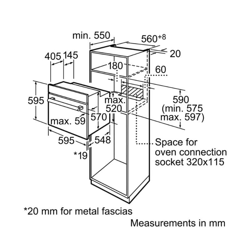 Kích thước lÒ NƯỚNG BOSCH HBN531E4B Kích thước lÒ NƯỚNG BOSCH HBN531E4B