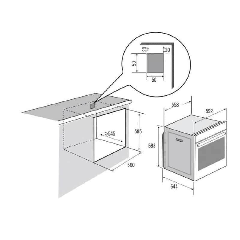 Kích thước lò nướng Brandt BXE5532X Kích thước lò nướng Brandt BXE5532X