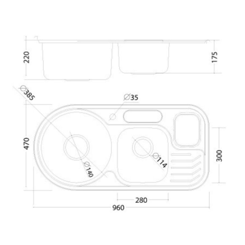 Kích thước chậu rửa bát Malloca MS 1029 Kích thước chậu rửa bát Malloca MS 1029
