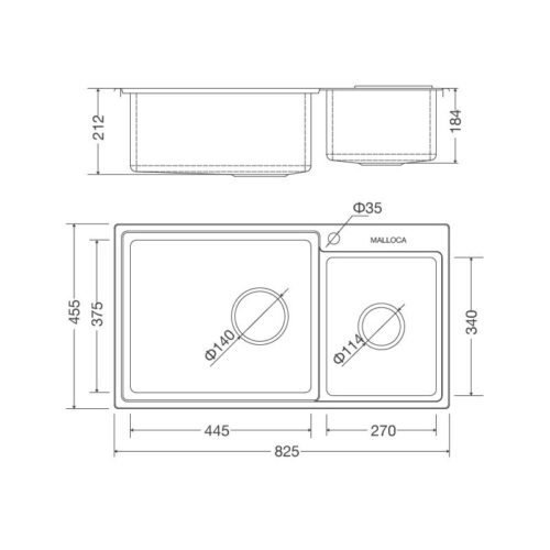 Chậu rửa bát Malloca MS 8801 3 Kích thước chậu rửa bát Malloca MS 8801