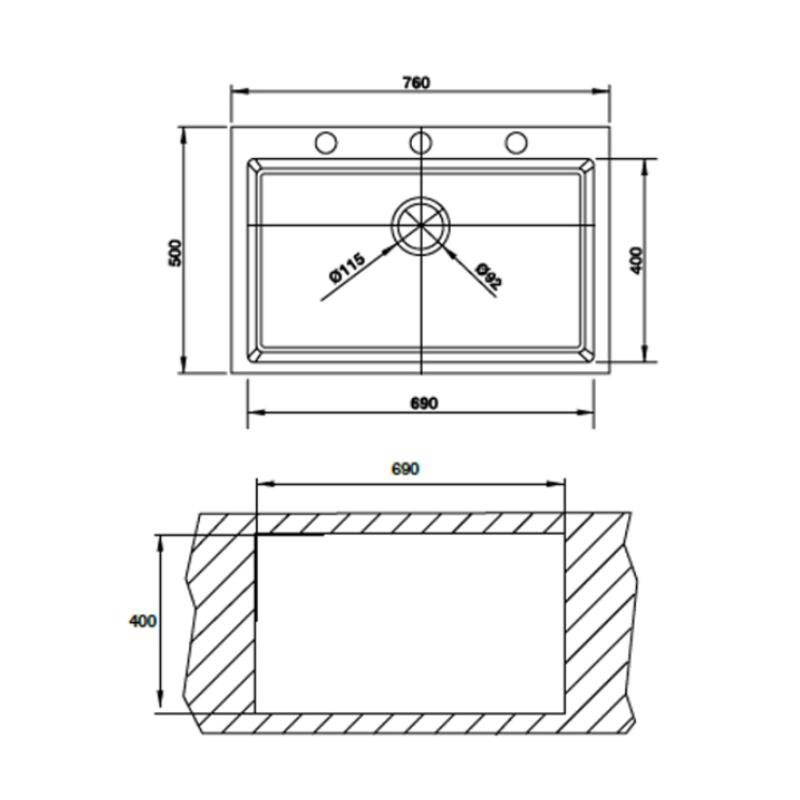Kích thước chậu rửa chén bát Hafele HS G7650 565.84.581 Kích thước chậu rửa chén bát Hafele HS G7650 565.84.581