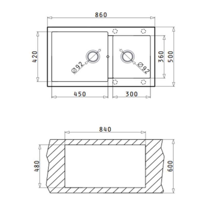 Kích thước chậu rửa chén bát Hafele HS G8650 565.83.351 Kích thước chậu rửa chén bát Hafele HS G8650 565.83.351