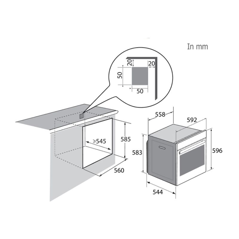 Kích thước lò nướng Brandt BXC6537XS Kích thước lò nướng Brandt BXC6537XS